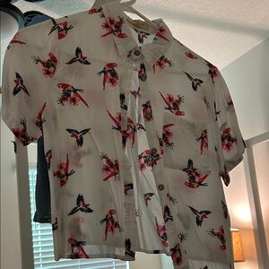 Love Notes Floral Bird Print Short Sleeve Blouse